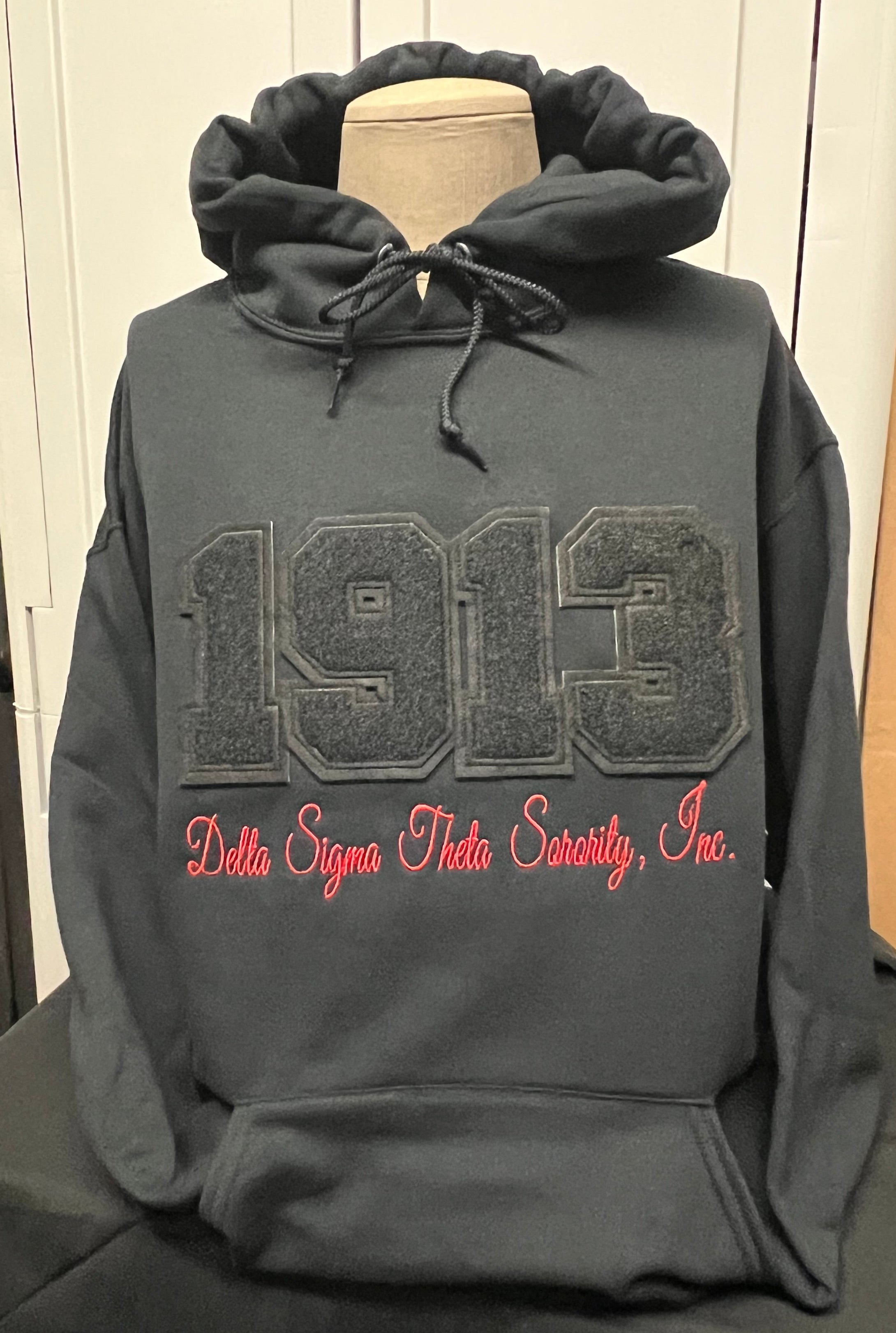 1913 Black on Black Red Script - Hoodie