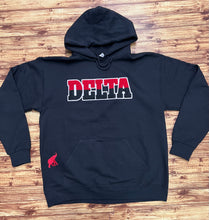 Load image into Gallery viewer, DST Hoodie with Two Tone Delta and embroidered Red elephant.
