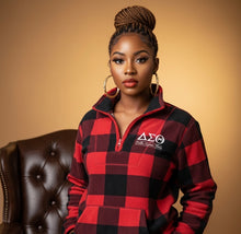 Load image into Gallery viewer, DST Women’s Red &amp; Black Plaid Quarter-Zip Fleece Jacket
