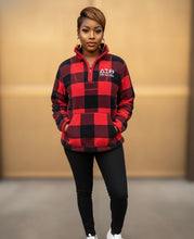 Load image into Gallery viewer, DST Women’s Red &amp; Black Plaid Quarter-Zip Fleece Jacket
