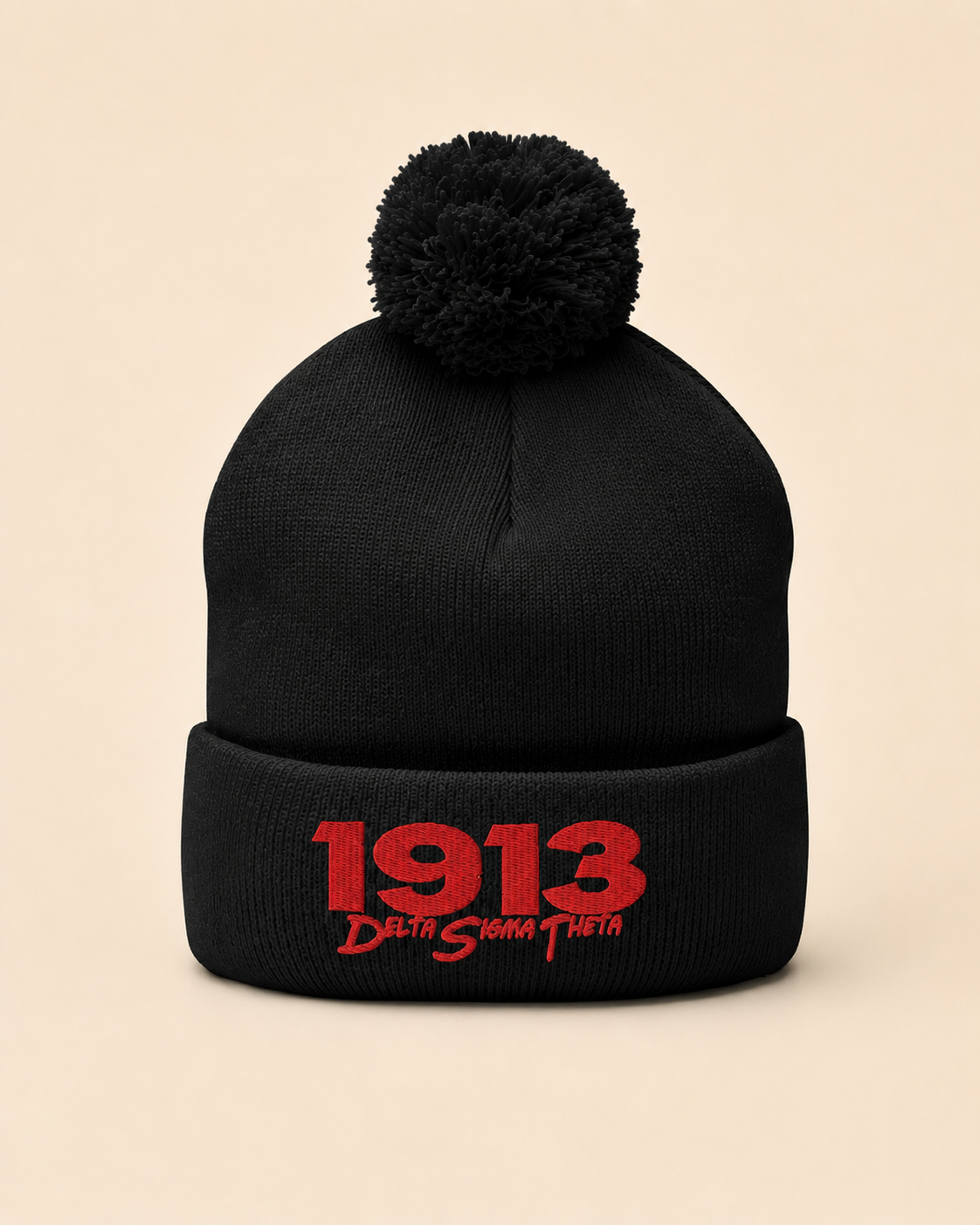 1913 Embroidered Pom-Pom Beanie