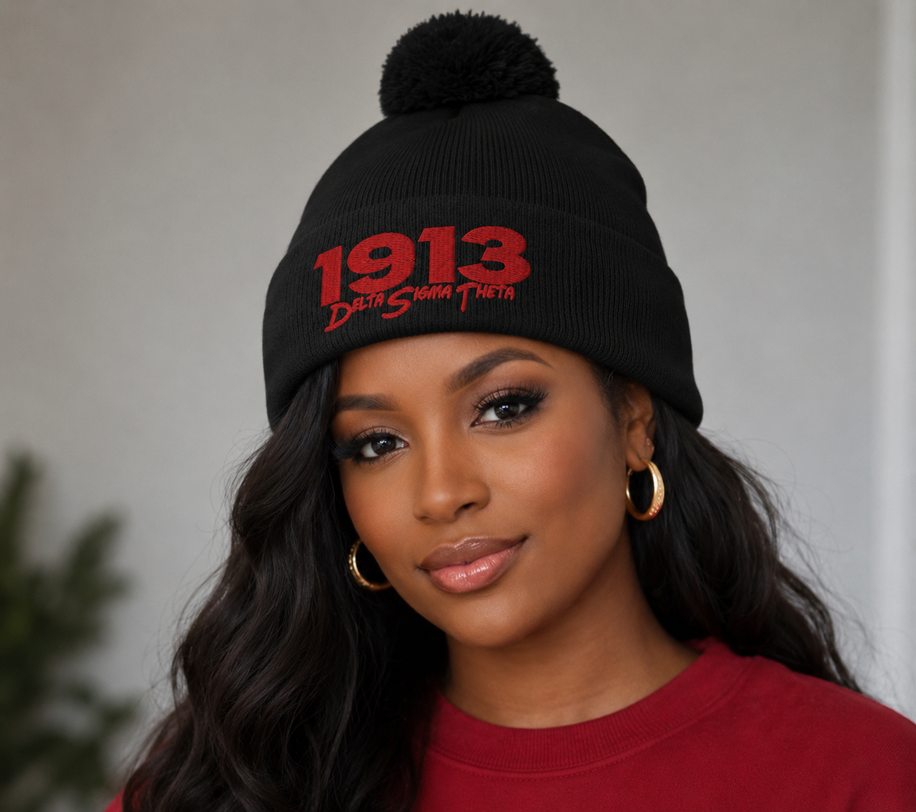 1913 Embroidered Pom-Pom Beanie