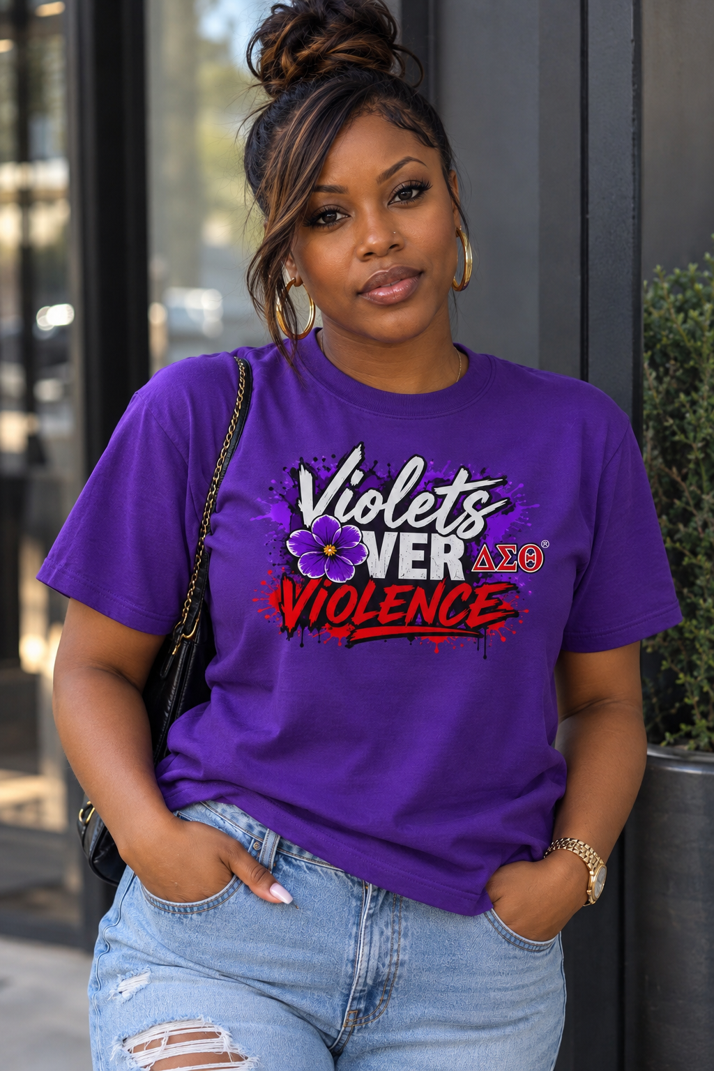 Violets Over Violence Tee — Purple Flower Anti-Violence Awareness Shirt