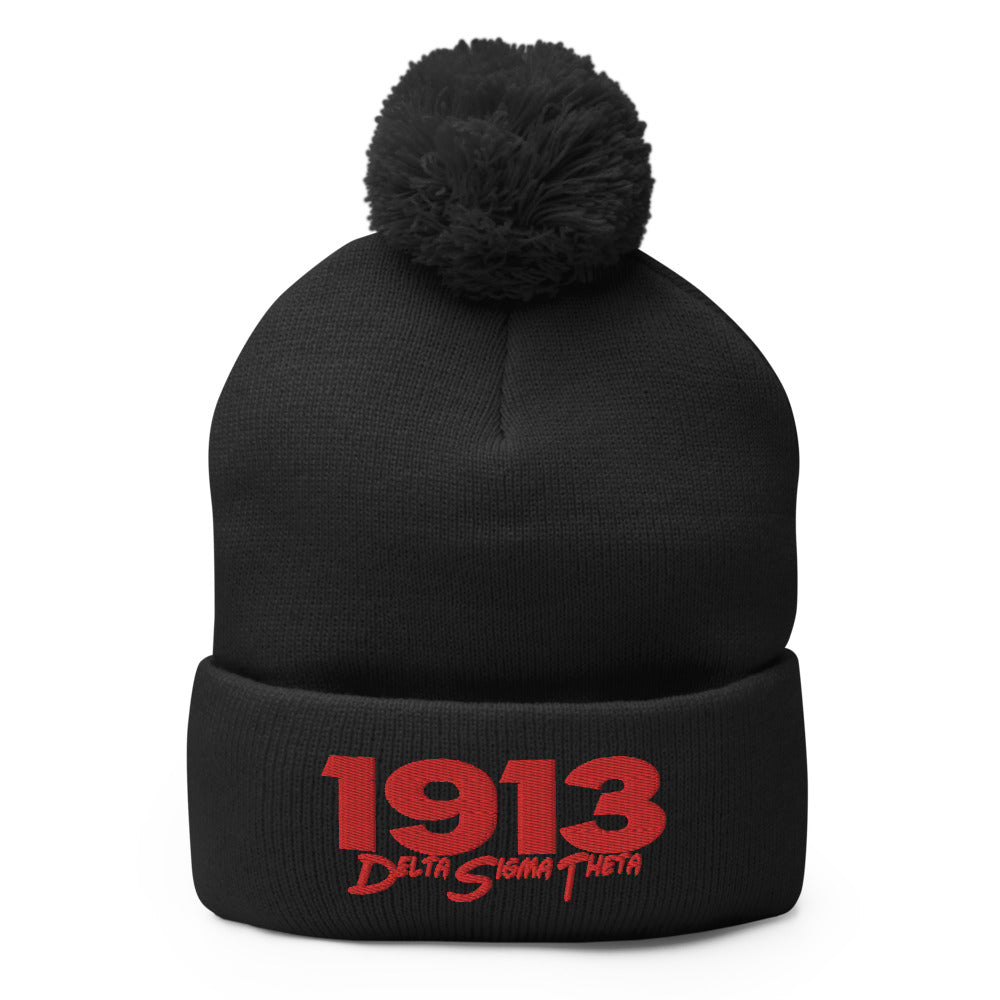 1913 Embroidered Pom-Pom Beanie